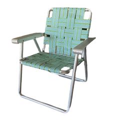 Vintage Child's Aluminum Webbed Folding Lawn Chair Green Beach Rare Kids Youth 