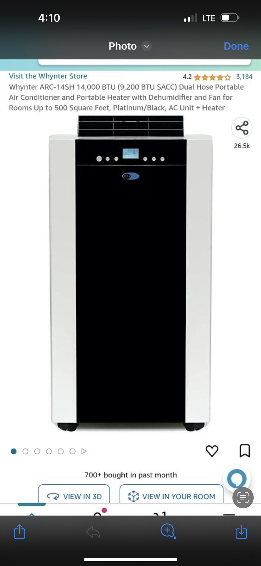 Whynter ARC 14SH 14,000 BTU (9,200 BTU SACC) Dual Hose Portable