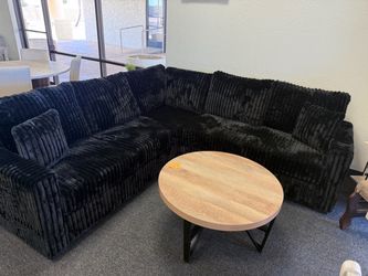 Black Ribbed Velvet Sectional Sofa