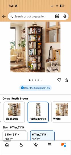 6-Tier Rotating Bookshelf Rustic Brown 71"