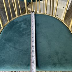 Dark Teal Velvet Gold Metal Bar Stool Chairs Pair of 2