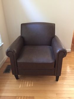 Belmont Rolled Arm Accent Chair-Chocolate Brown Faux  Leather 