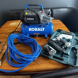 Kobalt Air Compressor & Metabo HPT Brad Nailer Complete Kit