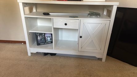 White Farmhouse TV Stand with Cabinet
