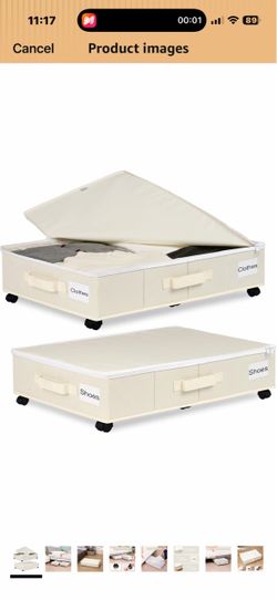 Under Bed Storage with Wheels, 2 Pack Under Bed Storage Containers with Label Holders for Clothes, Shoes and Blankets, Rolling Underbed Shoe Organizer