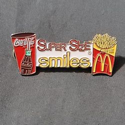 Vtg McDonald's Super Size Coca-Cola & Fries Lapel Pin