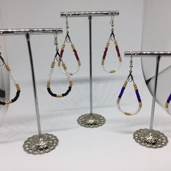 Beaded Teardrop Earrings Red, Black, Blue, White, Gold Seed Beads Handmade
