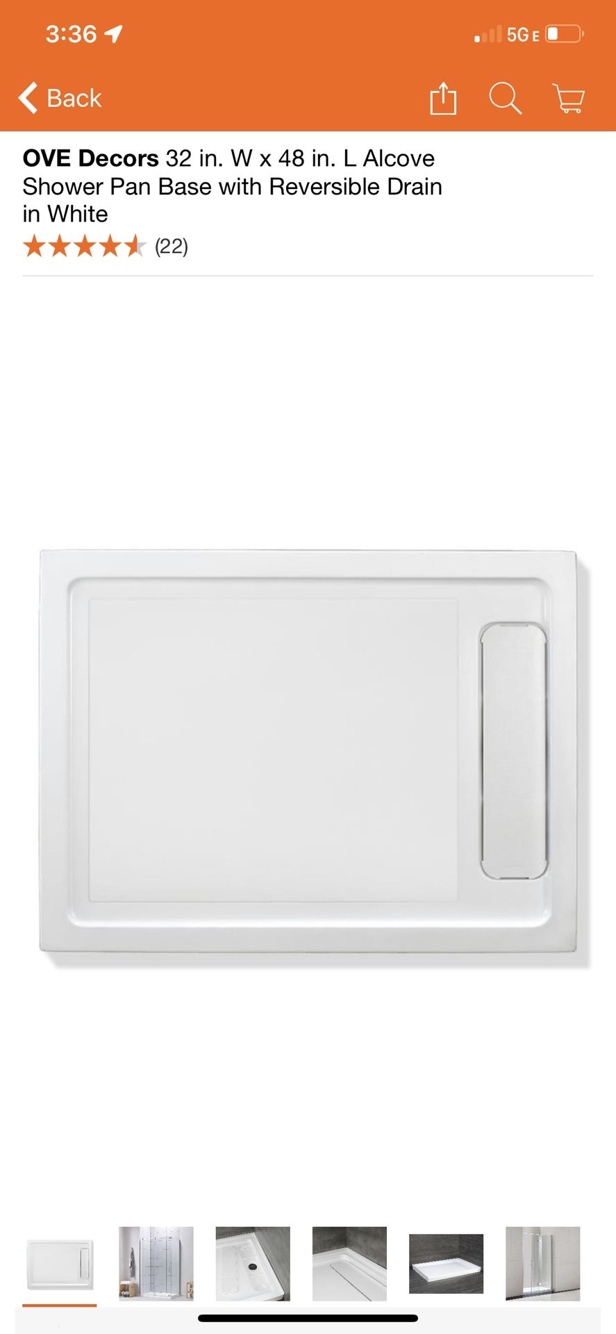OVE Decors 32 in. W x 48 in. L Alcove Shower Pan Base with...