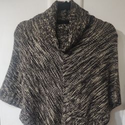 Women's Knit Poncho Sweater Size Large Brown Beige