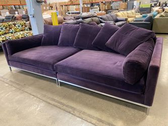 JONATHAN LOUIS Royal Purple Velvet Extra Large 2 Piece Sectional with Silver Metal Frame