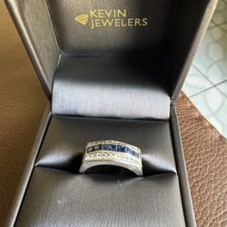 Diamond 💎 Sapphire Men Ring White Gold Size 9.5