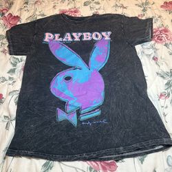 Playboy Bunny Andy Warhol 1986 Design Black Acid Wash Tee Graphic Sz Medium