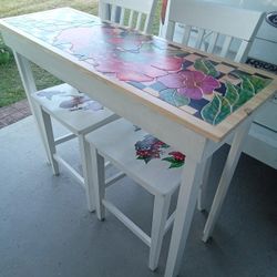 Had Painted Table N 2 Stools 