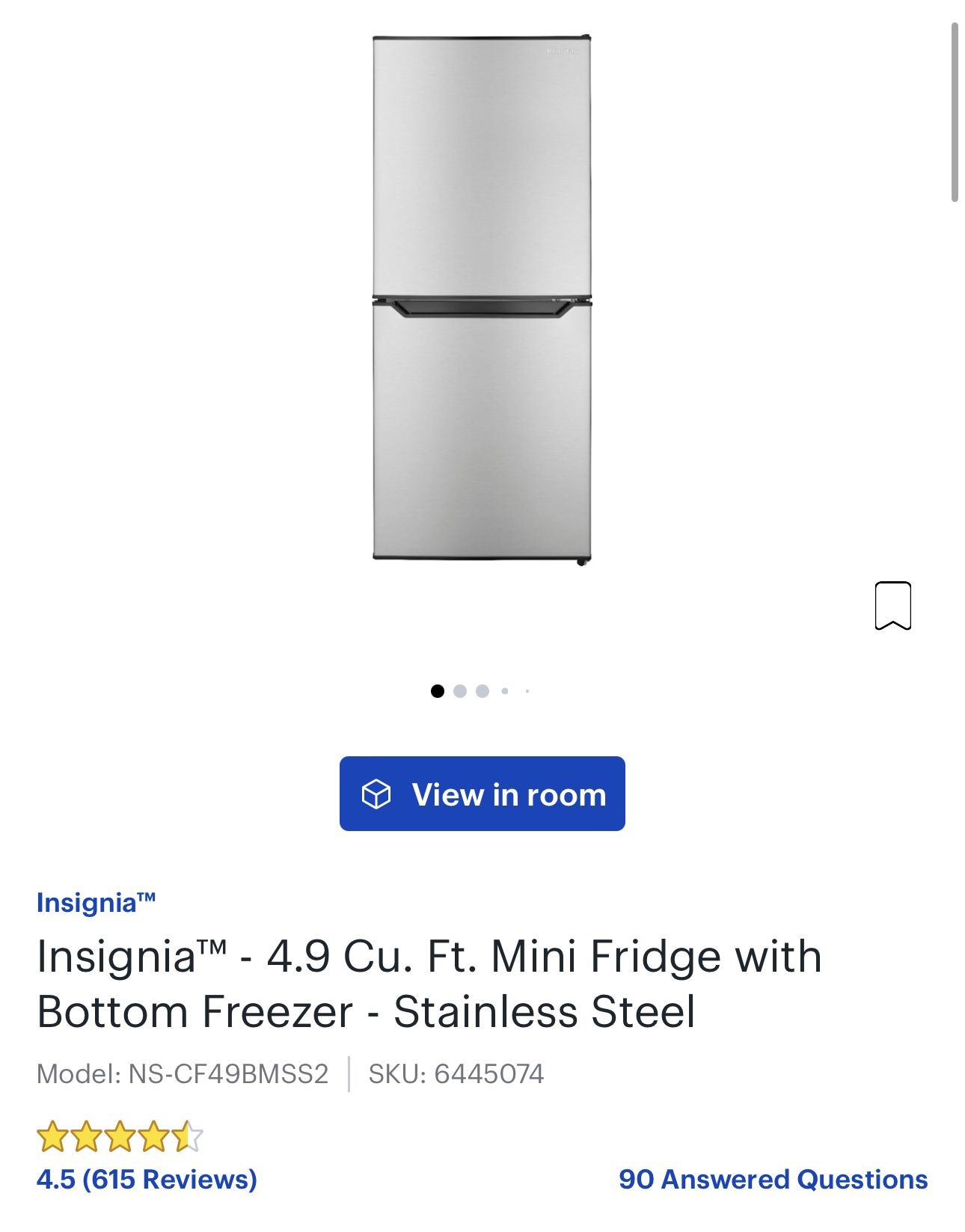 Insignia Stainless Steel 4.9 cu. ft. Mini Fridge With Bottom Freezer