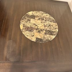Dining table with lazy susan, 4 chairs & bench. Table - 48 x 48