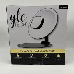 GloTech Foldable Travel LED Mirror W/10X Magnetic Mirror, Black