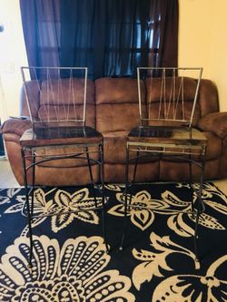 2 iron and wood bar stools