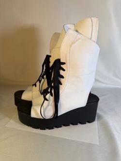 White Leather Platform Wedge Lace-Up Boots