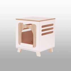 Wooden Cat Litter Box Enclosure & Side Table with Vent Holes, Tan