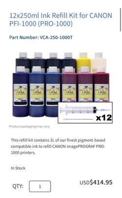 12x250ml Ink Refill Kit for CANON PFI-1000 (PRO-1000)