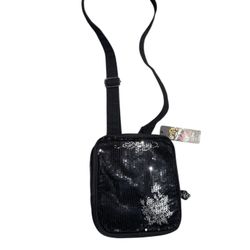 Y2K Ed Hardy Christian Gina Side Messenger Crossbody Bag Black Sequins NWT!
