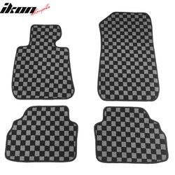 2007-2013 E92 3-Series 2DR Floor Mats Carpets Checkered Black Gray Plaid FOR: (BMW)