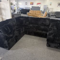 Sleeper Sectional In Black Corduroy 