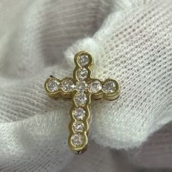 18kt Yellow Gold .44 CT Diamond Cross Earring