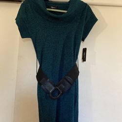 Cowl Neck Sweater Dress With Belt 