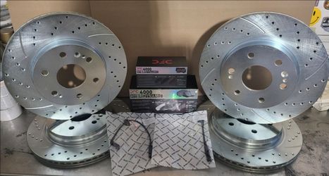 2021 2022 2023 2024 2025 Silverado drill Slot Rotors plus heavy duty pads with hardware and sensors fits Sierra Suburban Tahoe Yukon