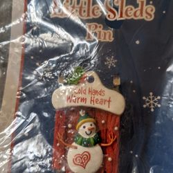 Brand New Snowman Sled Pin
