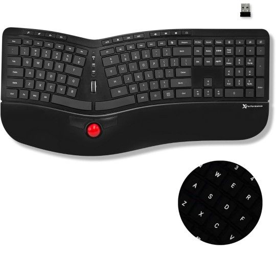 Ergonomic Wireless Keyboard with Trackball -