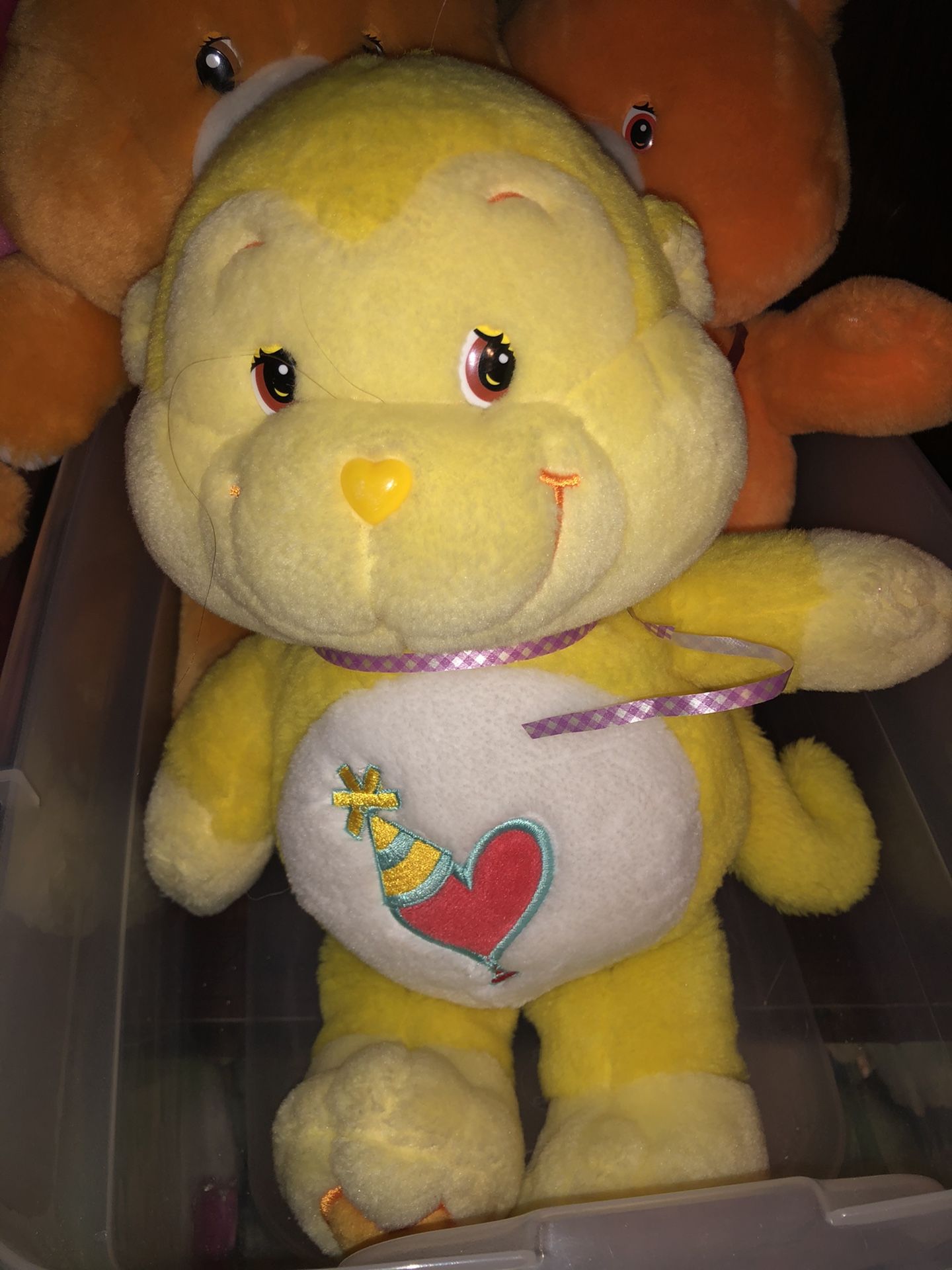 Carebear Cousins Playful Heart monkey Carebears plush teddy bear doll with heart and party hat on tummy