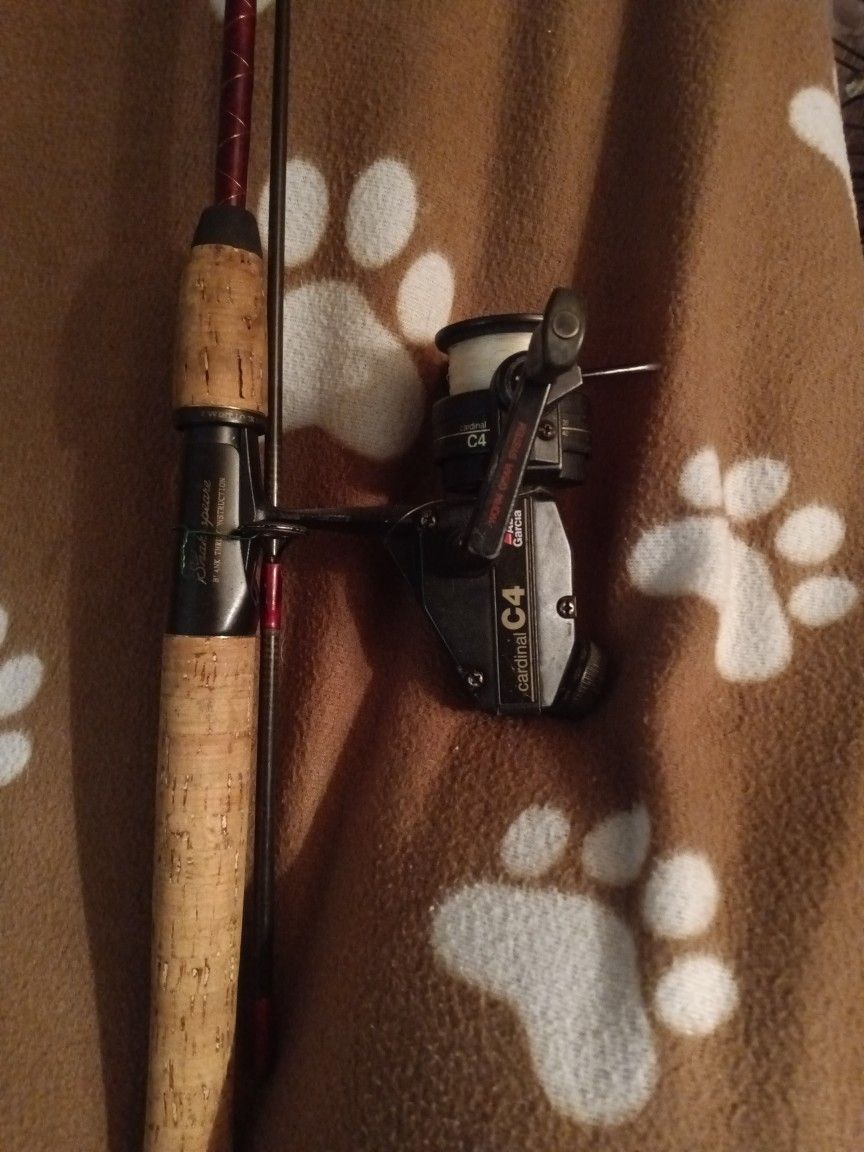 Abu Garcia Cardinal C4 Open Face Reel Shakespeare Bass Outdoor America Fishing Pole Graphite 6'6 Medium Action 6 12 Lb Line Wt. Excellent Pole & Reel