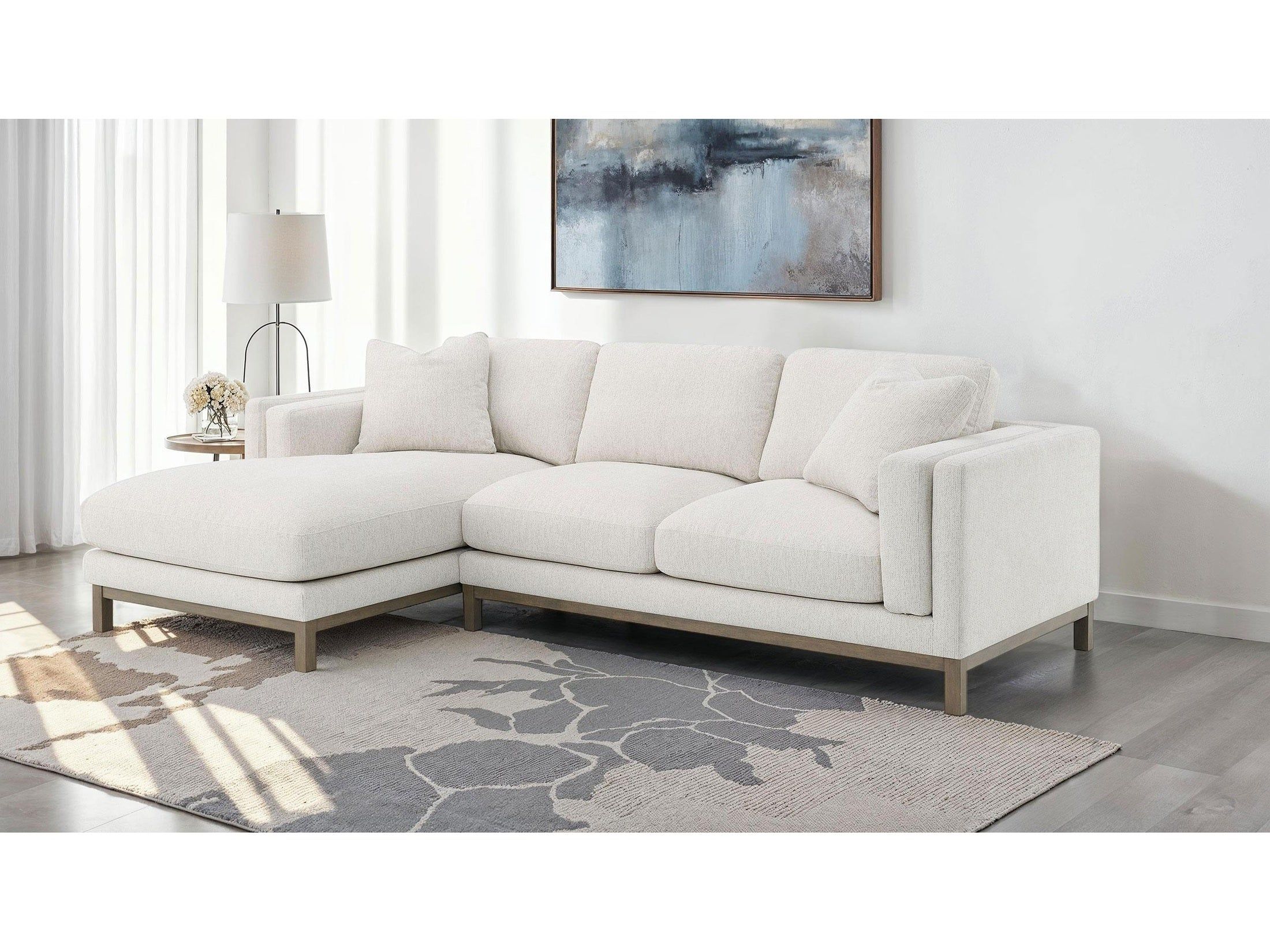 Geneva Sand Boucle Upholstered Sectional Chaise Sofa