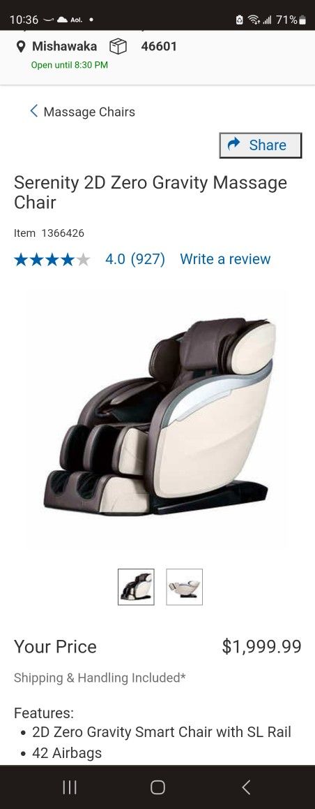 Serenity 2D Zero Gravity Massage Chair