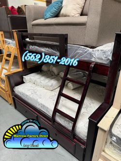 Twin full bunk bed Cherry with trundle cama colchones nuevos