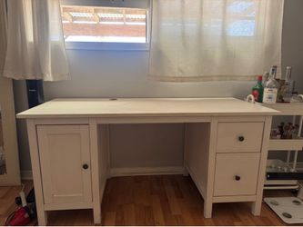 Long white writing desk