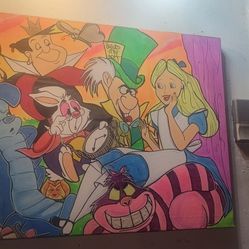 Various Alice In Wonderland Art And Lamp 