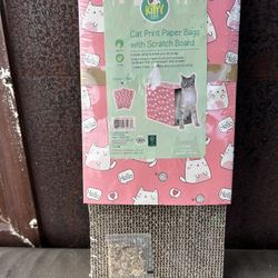 New cat toy… paper bag with scratch board and cat nip.