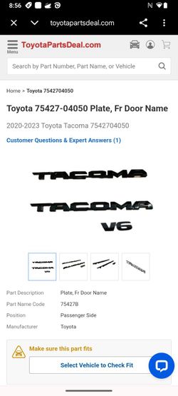 3 pc Toyota Tacoma Front Door Name Plate Emblem