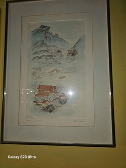 Framed Watercolor Drawing "Palace in Courtyard" by Mary Carter