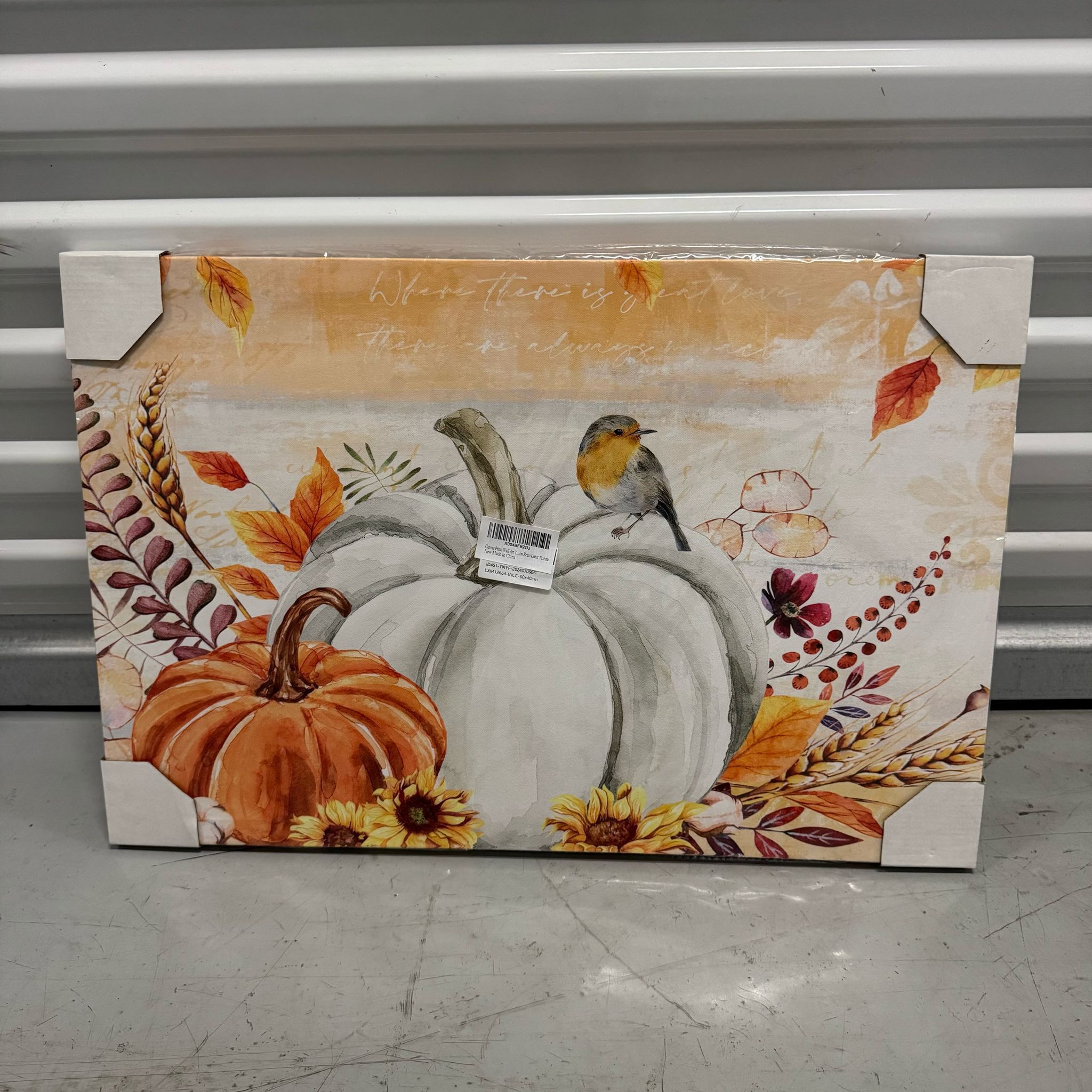 Thanksgiving Canvas Prints Wall Art Fall Maple Leaf Pumpkin Framed Picture, Vintage. 24x16