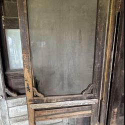 Pair of Antique Victorian Wooden Screen Doors w/ Original Spring Hinges