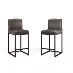 35.2 in. Gray Rectangular Cushion Bar Stool with Back and Metal Steel Frame Base with Footrest (Set-2)