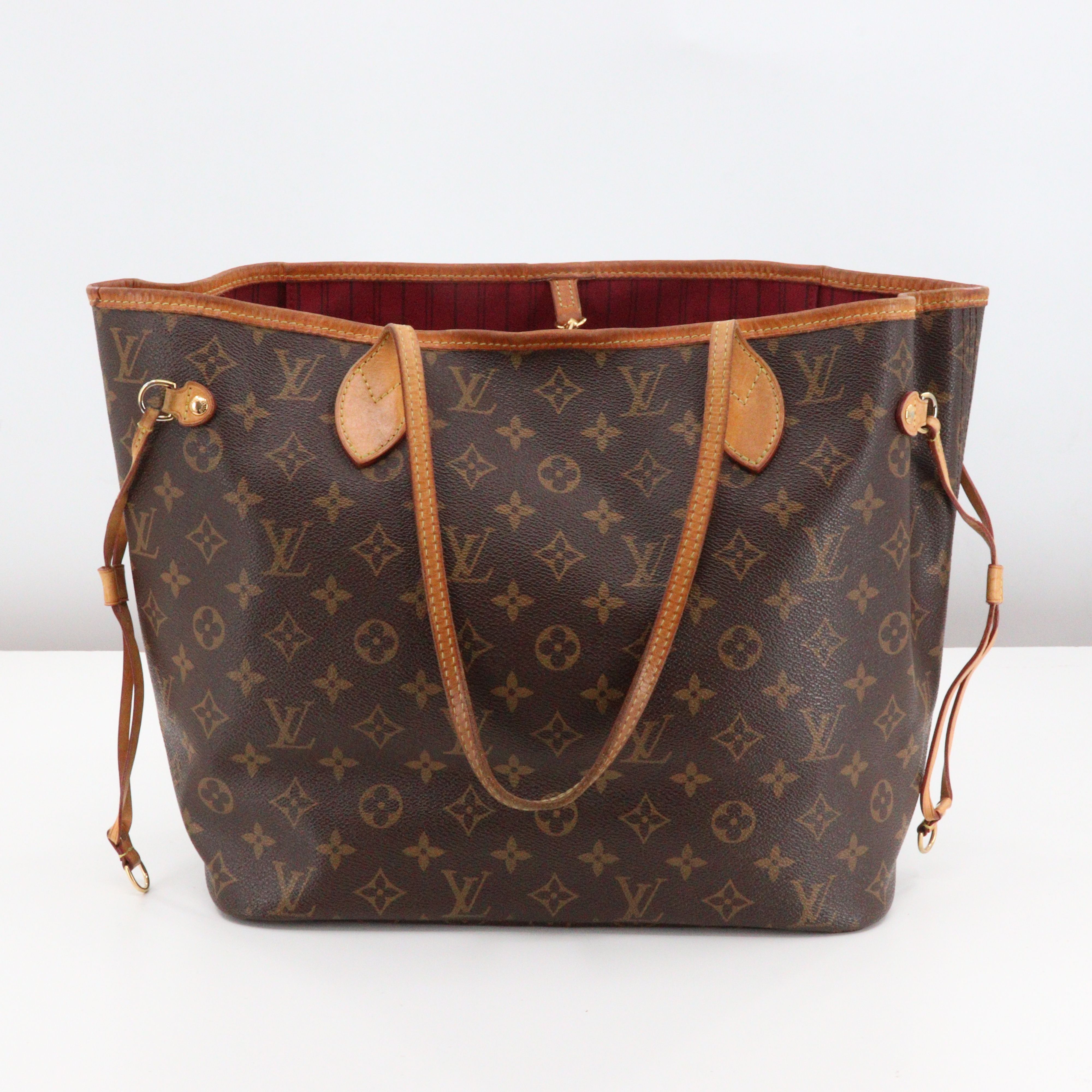 Louis Vuitton Neverfull MM Tote Monogram Brown Canvas Red Interior