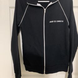 Black Zippered Hoodie Amar Es Combatir Size Small Unisex