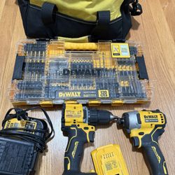 DeWalt Drill Impact Set  Bits Like New  2 Battery Charger