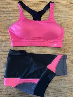 Women’s Pink / Black Athletic Workout Stretch Pants Size M & Athletic Padded Sports Bra Size 34C