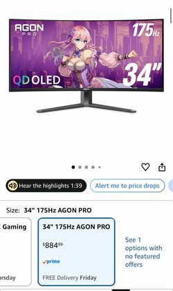 AOC Agon Pro 34" QD-OLED Curved Gaming Monitor